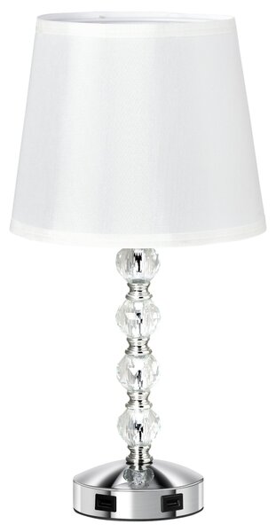 Lampada da Tavolo 2 Porte USB Ø23x45 cm E27 Paralume in tessuto Bianco e Argento
