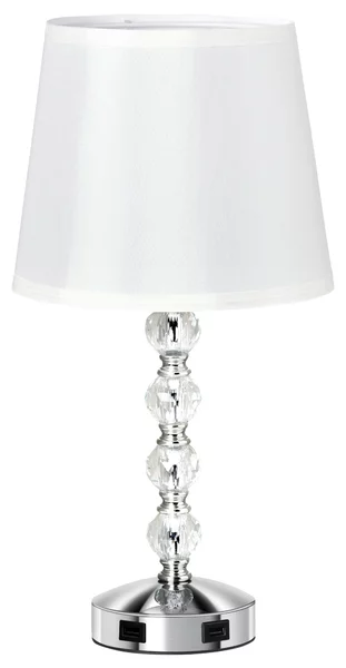 Lampada da Tavolo 2 Porte USB Ø23x45 cm E27 Paralume in tessuto Bianco e Argento