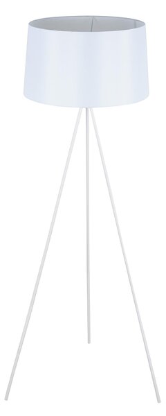 Lampada da Terra Treppiede in Metallo con Paralume in Lino Bianco Ø48x156 cm