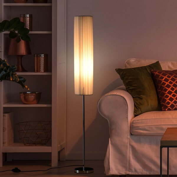 Lampada da Terra in Tessuto e Acciaio Inox 120 cm Bianco