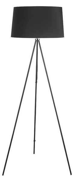 Lampada da Terra Treppiede in Metallo con Paralume in Lino Nero Ø48x156 cm