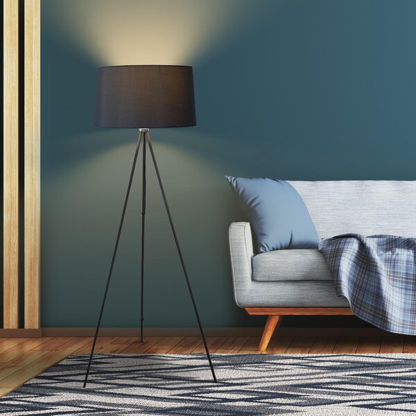 Lampada da Terra Treppiede in Metallo con Paralume in Lino Grigio Ø48x156 cm