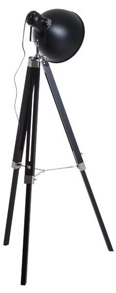 Lampada da Terra Tripode in Legno e Paralume in Metallo Altezza 102/152cm Nero