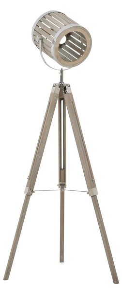 Lampada da Terra Tripode in Legno di Pino e Acciaio