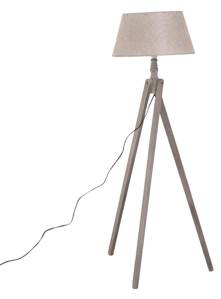 Lampada da Terra Tripode in Legno con Paralume in Lino Beige 146 cm