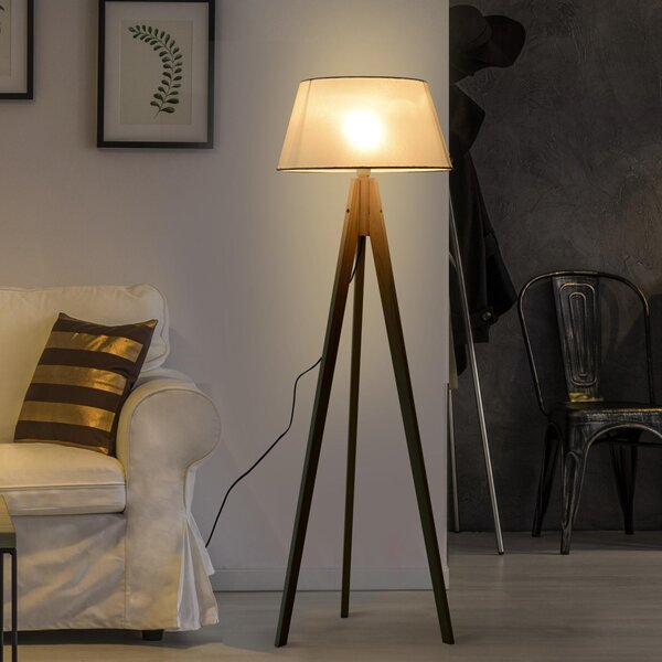 Lampada da Terra con Treppiede Paralume in Tessuto Crema 146 cm