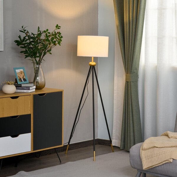 Lampada da Terra Tripode in Metallo con Paralume 56x56x137 cm Bianco