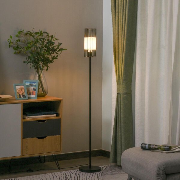 Lampada da Terra Tripode in Acciaio con Paralume Ø23x147,5 cm Nero e Bianco