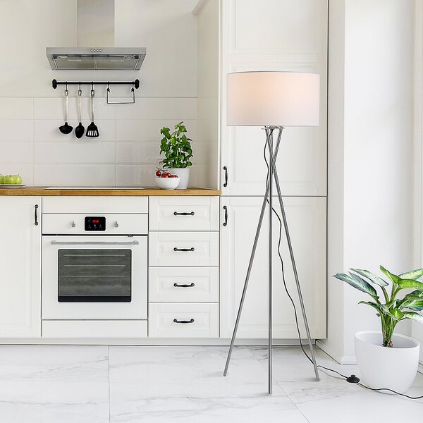 Lampada da Terra Tripode in Metallo con Paralume Ø48x162 cm Bianco