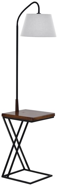 Lampada da Terra con Ripiano in Acciaio e Legno 36x36x165 cm