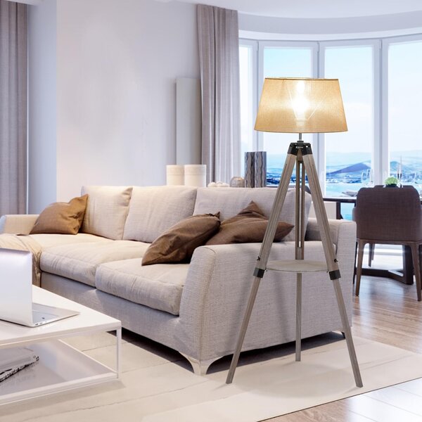 Lampada da Terra Tripode in Legno con Paralume E27 Ø63x150 cm Beige