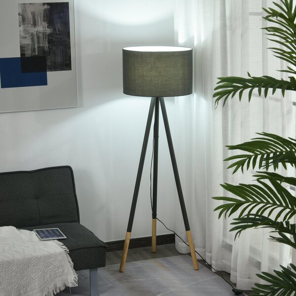 Lampada da Terra Tripode in Legno con Paralume E27 Ø52x153 cm Grigia
