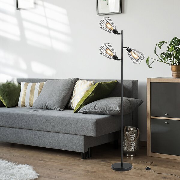 Lampada da Terra con 3 Paralumi Regolabili in Acciaio Ø36x165 cm Nera