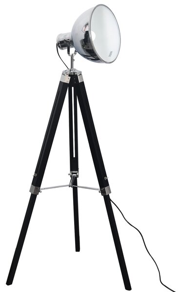 Lampada da Terra Tripode in Legno con Paralume in Acciaio 65x65x100-140 cm E27 Nera
