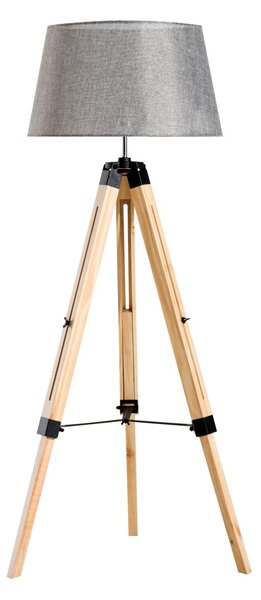 Lampada da Terra Design con Treppiede in Legno Altezza Regolabile Grigio