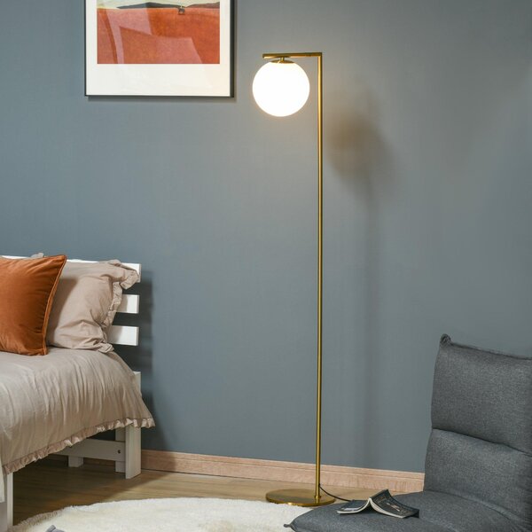Lampada da Terra con Paralume 30x26x160 cm E27 in Metallo e Vetro Oro e Bianco