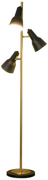 Lampada da Terra con 3 Paralumi E27 in Metallo Nero e Bronzo