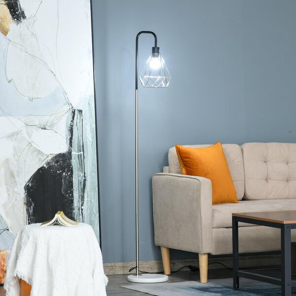 Lampada da Terra con Paralume E27 Ø25x152 cm in Metallo e Marmo Nera
