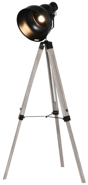 Lampada da Terra Tripode in Legno con Paralume in Metallo 63x63x100-146 cm E27 Nera