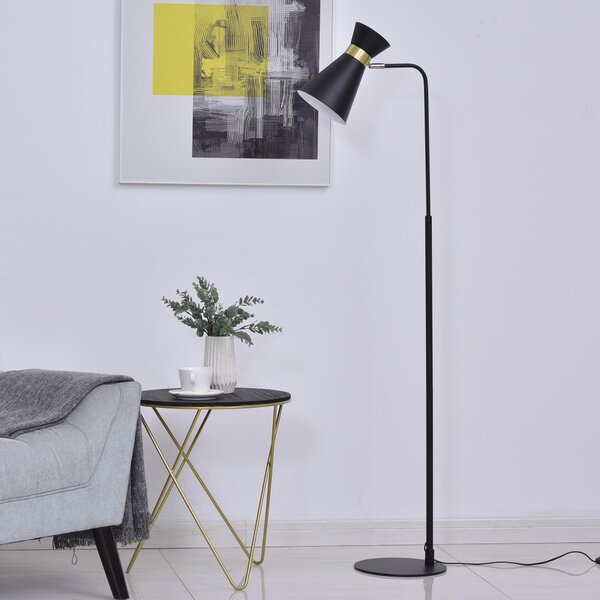 Lampada da Terra con Paralume E27 in Metallo Nera