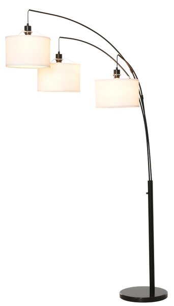 Lampada da Terra con 3 Paralumi E27 H205 cm in Metallo Nero e Bianco