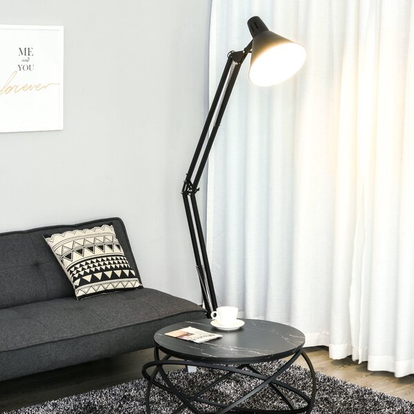 Lampada da Terra con Paralume E27 63x31,5x91-182 cm in Metallo Nera
