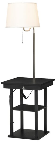 Lampada da Terra con Tavolino e 2 Prese USB 44,5x44,5x144,5 cm in Metallo Nero