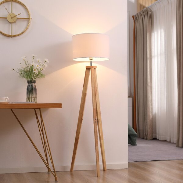 Lampada da Terra 45x45x147 cm E27 Paralume in Tessuto Bianco
