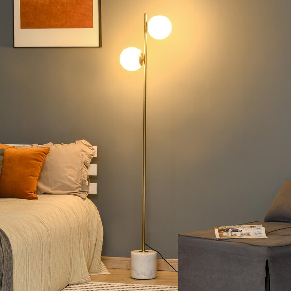 Lampada da Terra 35x35x165 cm E27 con 2 Paralumi a Sfera Oro
