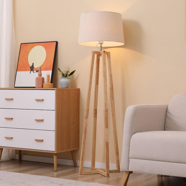 Lampada da Terra Ø44x149 cm E27 Paralume in Tessuto Bianco