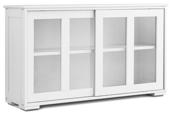 Costway Armadietto da cucina in MDF, Mobile laterale multiuso con ante scorrevoli 106,5x33x62,5cm Bianco