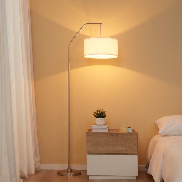 Lampada da Terra 65x33x158 cm E27 Paralume in Tessuto Bianco