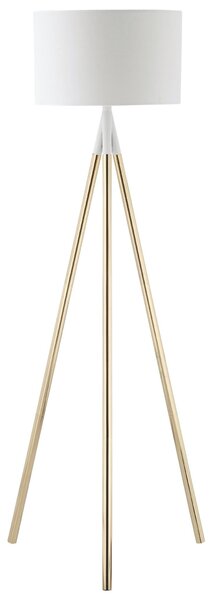 Lampada da Terra 53x53x144 cm E27 Paralume in Tessuto Bianco e Oro