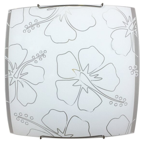Plafoniera 1xE27 Montatura Bianca Vetro Lastra Serigrafato Fiore E-Energy Delia