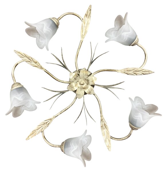 Plafoniera 5xE14 Montatura Avorio Oro Vetro Spugnato Bianco E-Energy Amelia