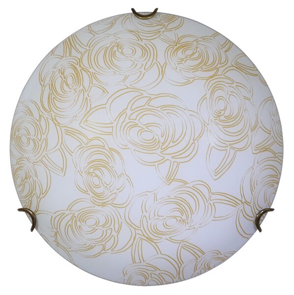 Plafoniera 1xE27 Ganci Bronzo Vetro Lastra Bianco Decorato Rose E-Energy Caterina
