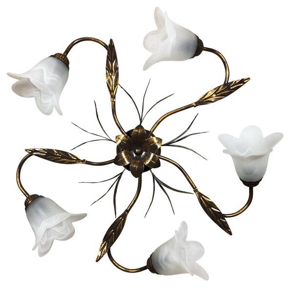 Plafoniera 5xE14 Montatura Marrone Oro Vetro Spugnato Bianco E-Energy Amelia