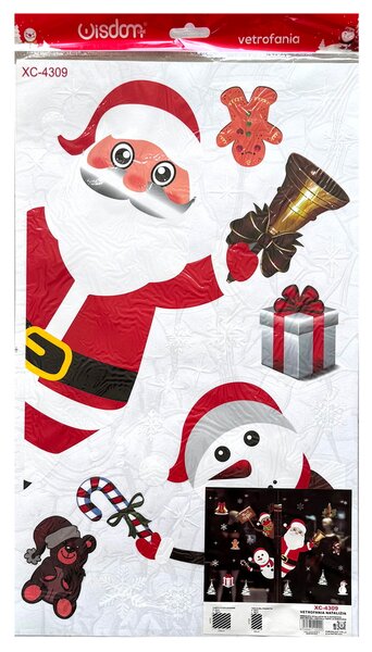 Stickers adesivo di Natale per finestre con Babbo Natale Pupazzo di neve e Renna Wisdom