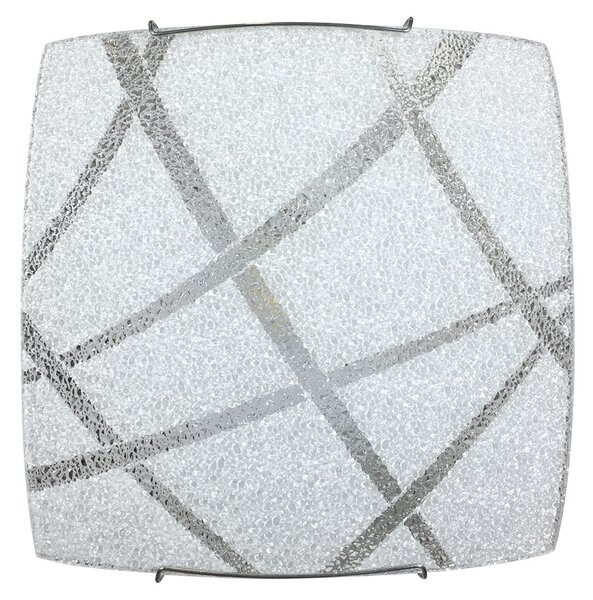 Plafoniera 1xE27 Montatura Bianca Vetro Lastra Diamantino Serigrafato Bianco E-Energy Cloe