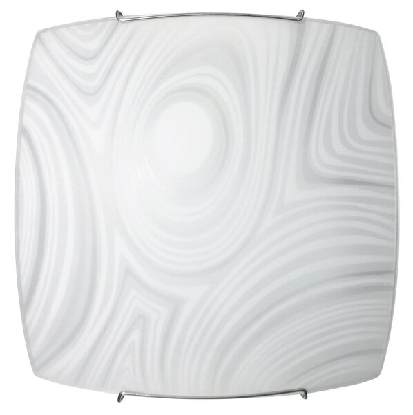 Plafoniera 1xE27 Ganci Cromo Vetro Lastra Bianco Decorato Fantasia E-Energy Martina