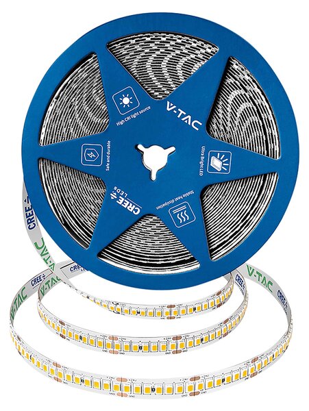 V-TAC PRO Strip LED Chip CREE 238LED/mt 18W/mt 5mt 24V 135lm/W 6500K 10mm IP20 – SKU 2126016