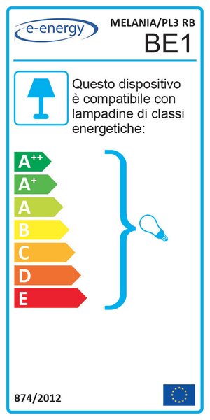 Plafoniera 3xE14 Montatura Marrone Rame Vetro Satinato Sfumato Ambra E-Energy Melania