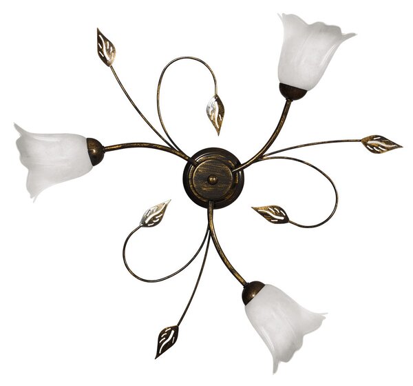 Plafoniera 3xE14 Montatura Marrone Oro Vetro Spugnato Bianco E-Energy Teresa