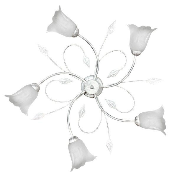 Plafoniera 5xE14 Montatura M.Bi Argento Vetro Spugnato Bianco E-Energy Teresa