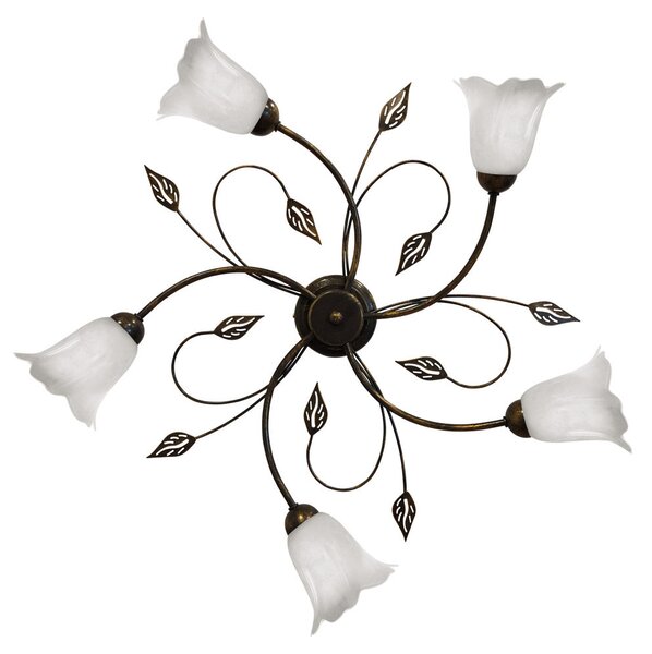 Plafoniera 5xE14 Montatura Marrone Oro Vetro Spugnato Bianco E-Energy Teresa
