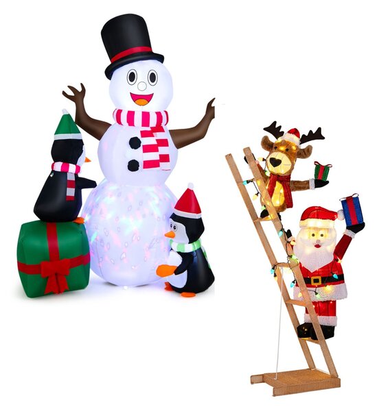 Costway Decorazione natalizia 3D pre-illuminata e pupazzo di neve gonfiabile, Renna e babbo natale illuminati e decorazione natalizia invernale gonfiabile