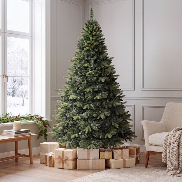 Costway Albero di natale artificiale con base in pino a forma di x per casa e negozio, Albero artificiale di cedro con foglie in pe e pvc 150 cm