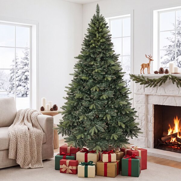 Costway Albero di natale artificiale con base in pino a forma di x per casa e negozio, Albero artificiale di cedro con foglie in pe e pvc 150 cm