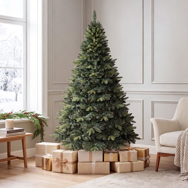 Costway Albero di natale artificiale con base in pino a forma di x per casa e negozio, Albero artificiale di cedro con foglie in pe e pvc 180 cm