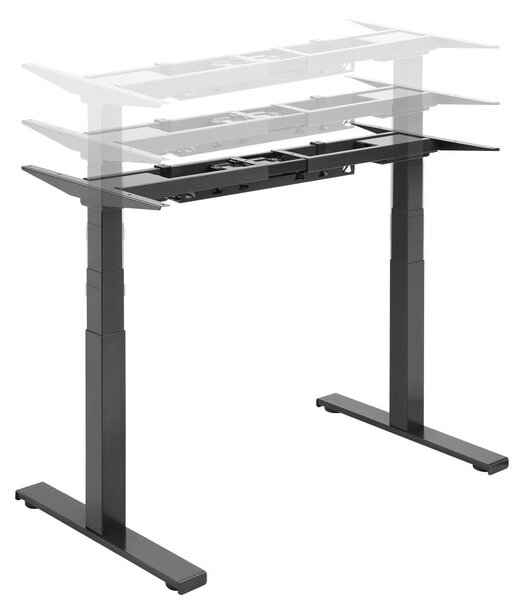 Scrivania da ufficio regolabile in altezza, colore nero. Piano in legno impiallacciato noce, resina melamminica, dimensioni 160x80 cm